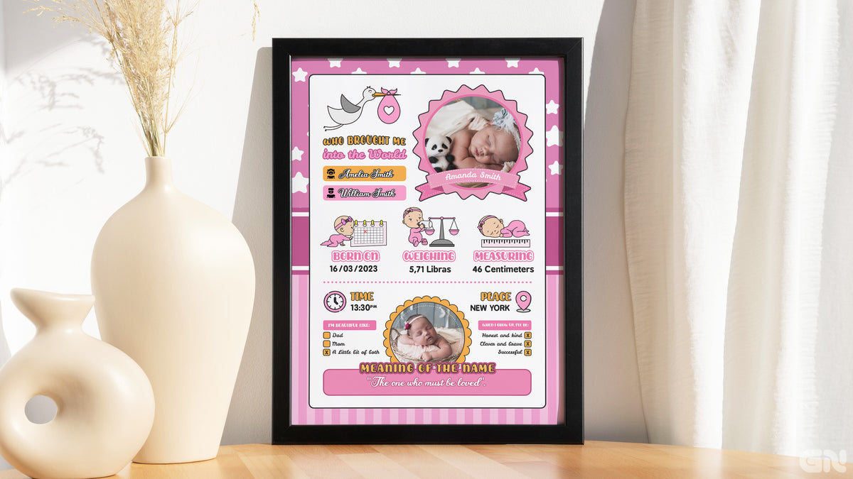 Personalised Newborn Baby Frame – Stork & Stars