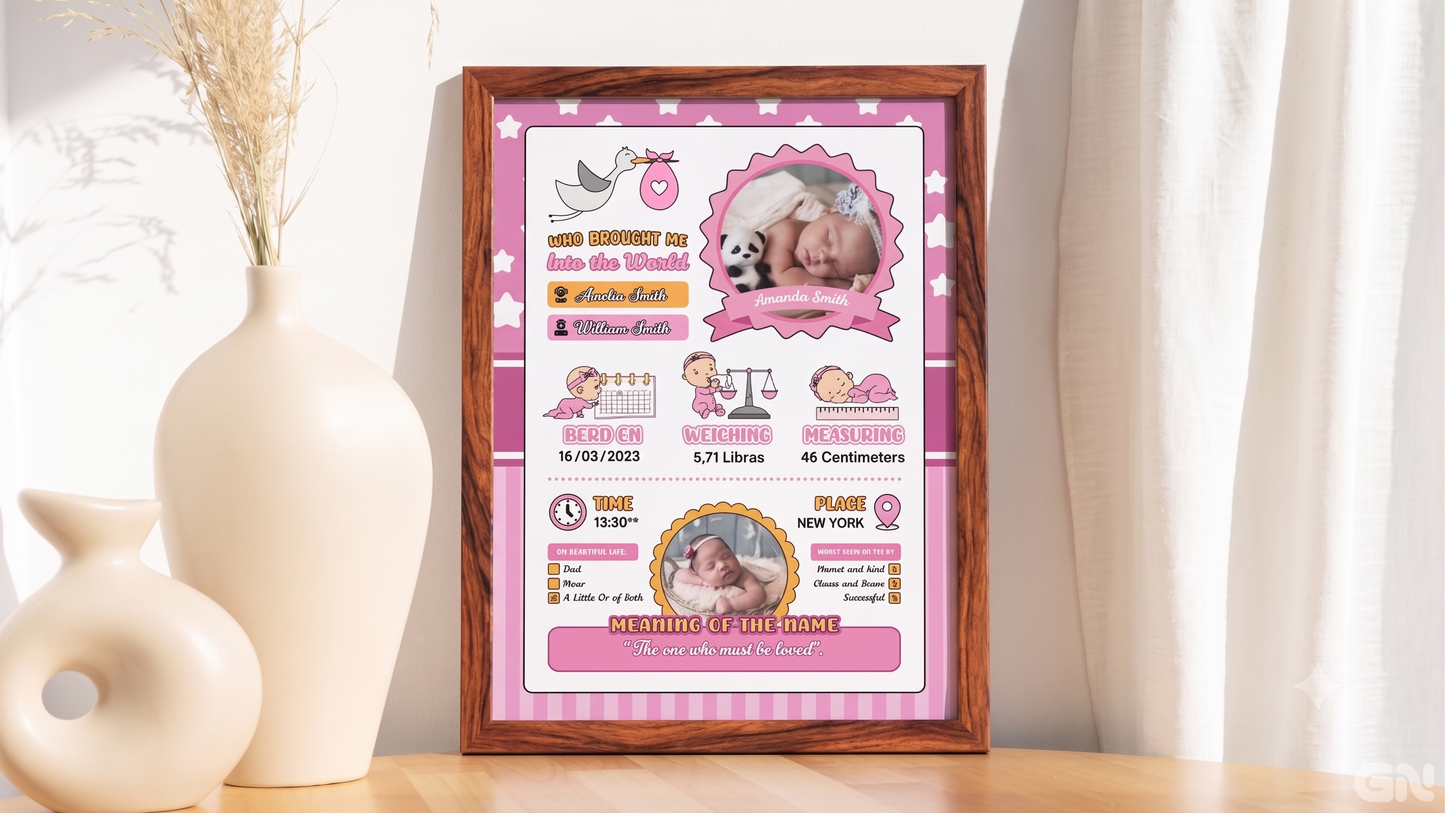 Personalised Newborn Baby Frame – Stork & Stars