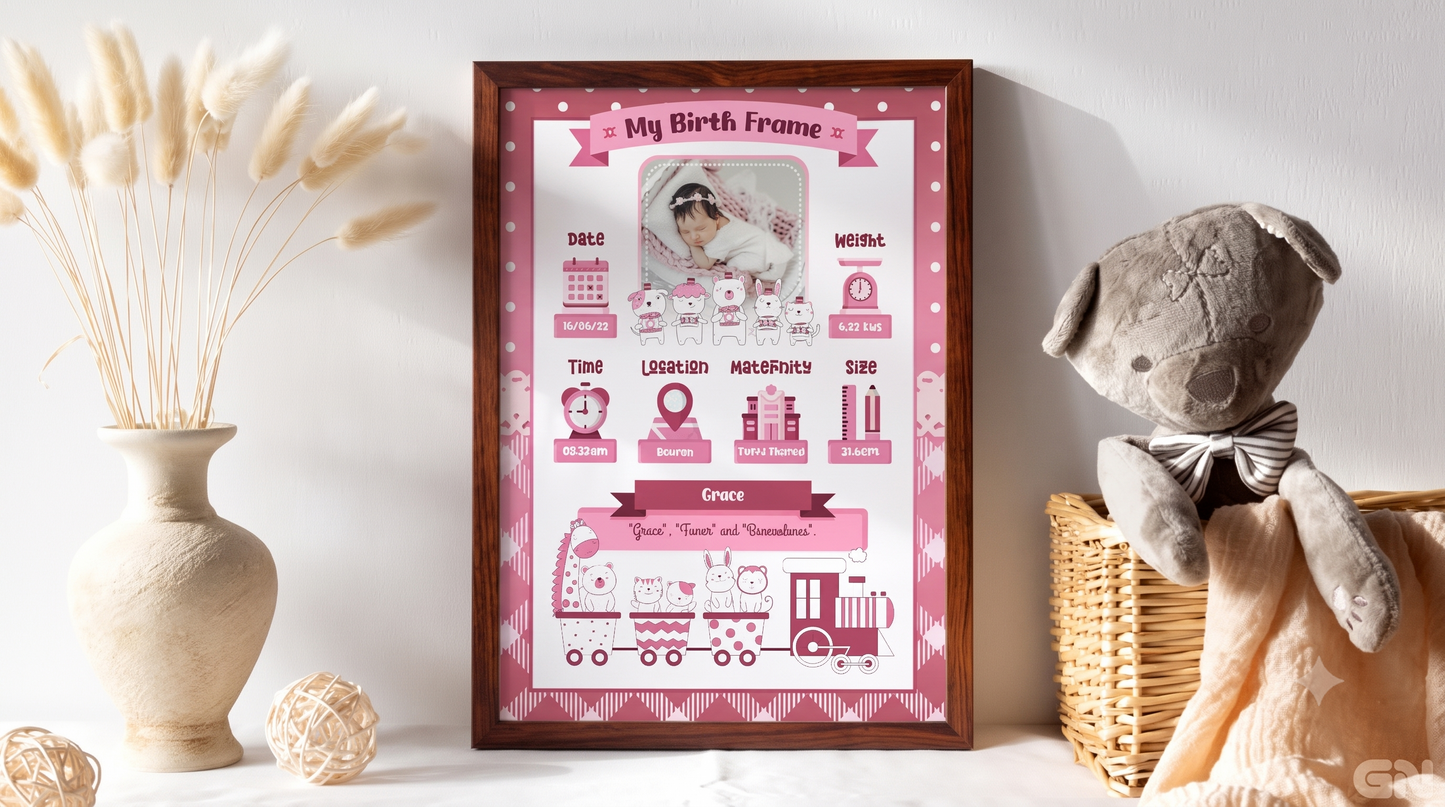 Personalised Newborn Baby Frame – Pink Animal Express