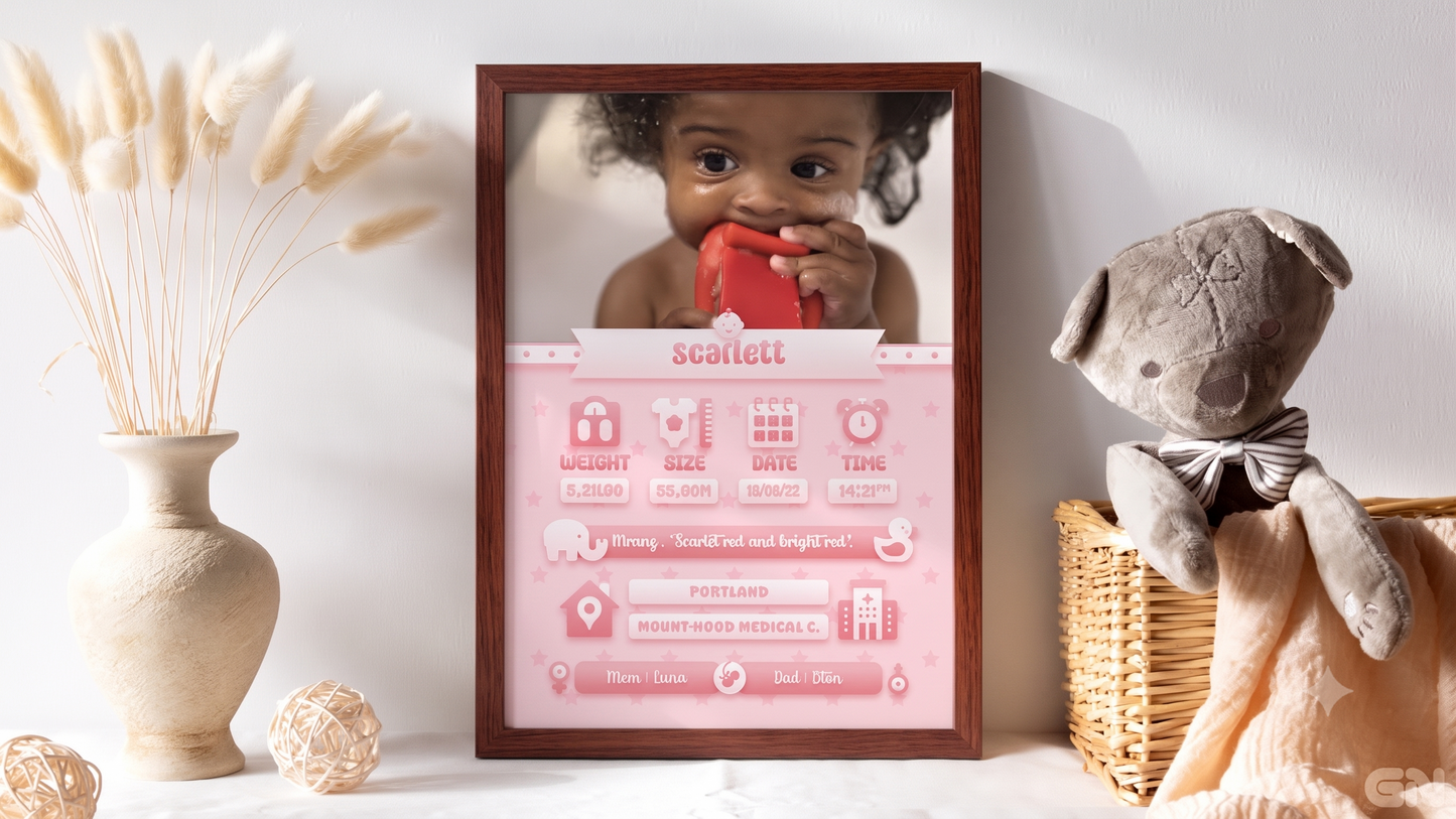 Personalised Newborn Baby Frame – Blush Pink Nursery & Toys