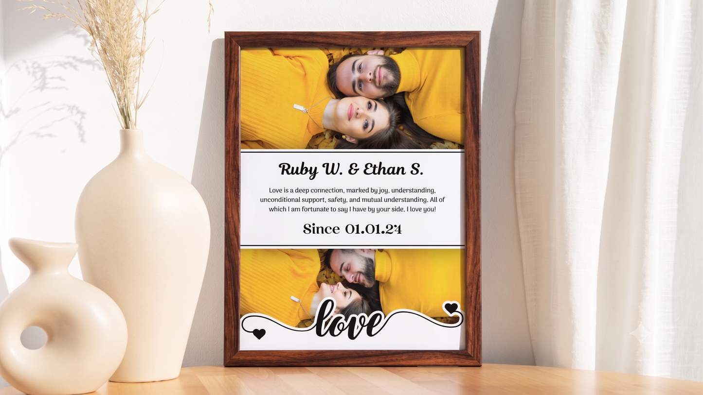 Personalised Couple Love Story Frame – Modern Split-Panel Vows