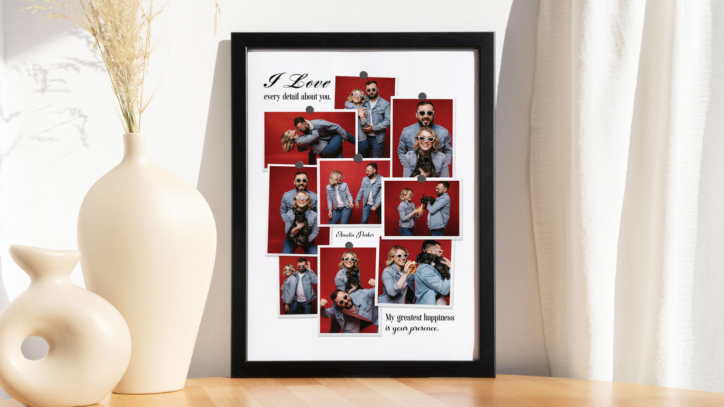 Personalised Couple Love Story Frame – Pinboard Polaroid Moodboard