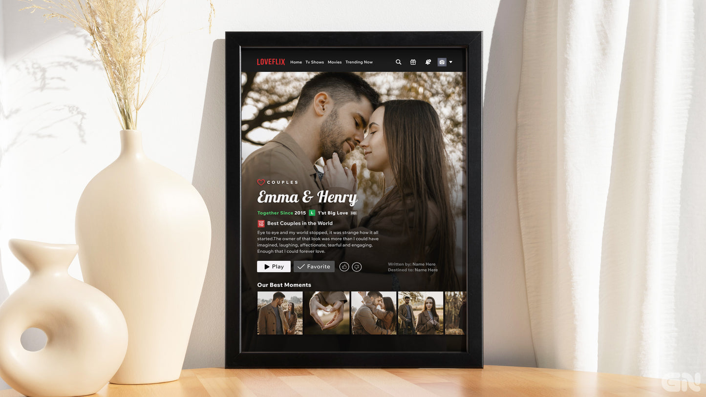 Personalised Couple Love Story Frame – Loveflix Episodes & Moments