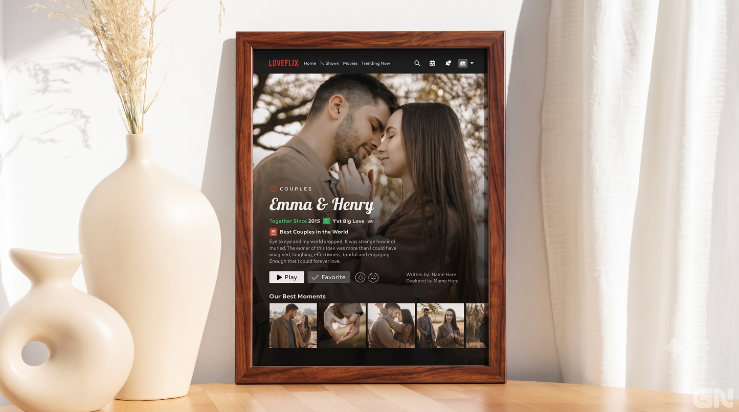 Personalised Couple Love Story Frame – Loveflix Episodes & Moments