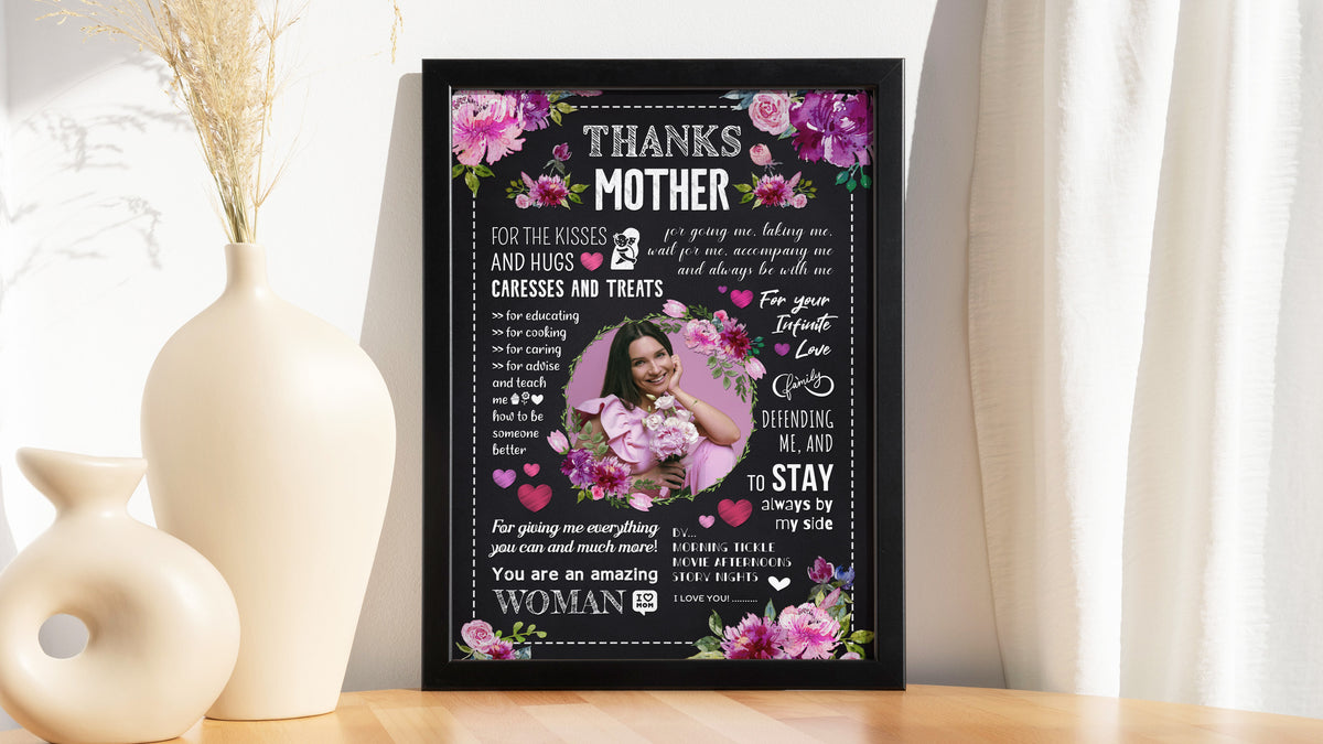 Personalised Mother's Day Frame – Thanks Mother Floral Chalkboard