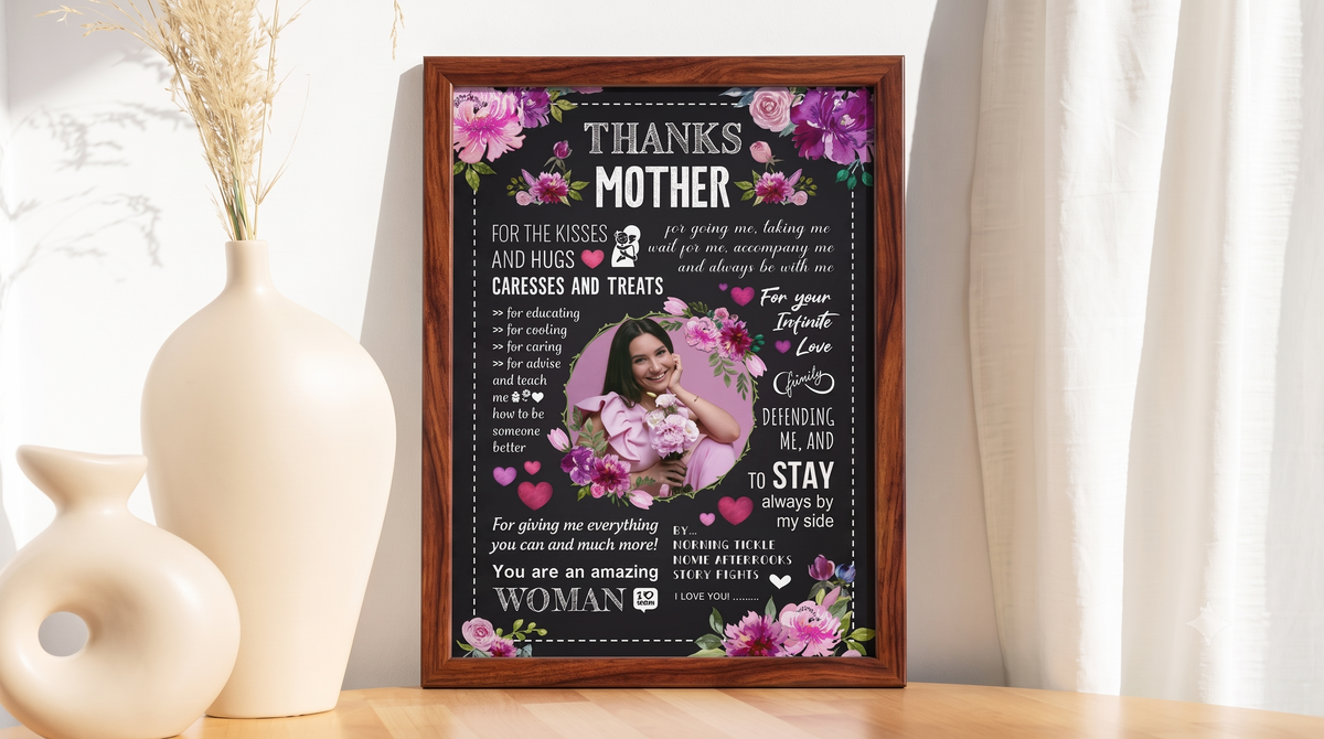 Personalised Mother's Day Frame – Thanks Mother Floral Chalkboard
