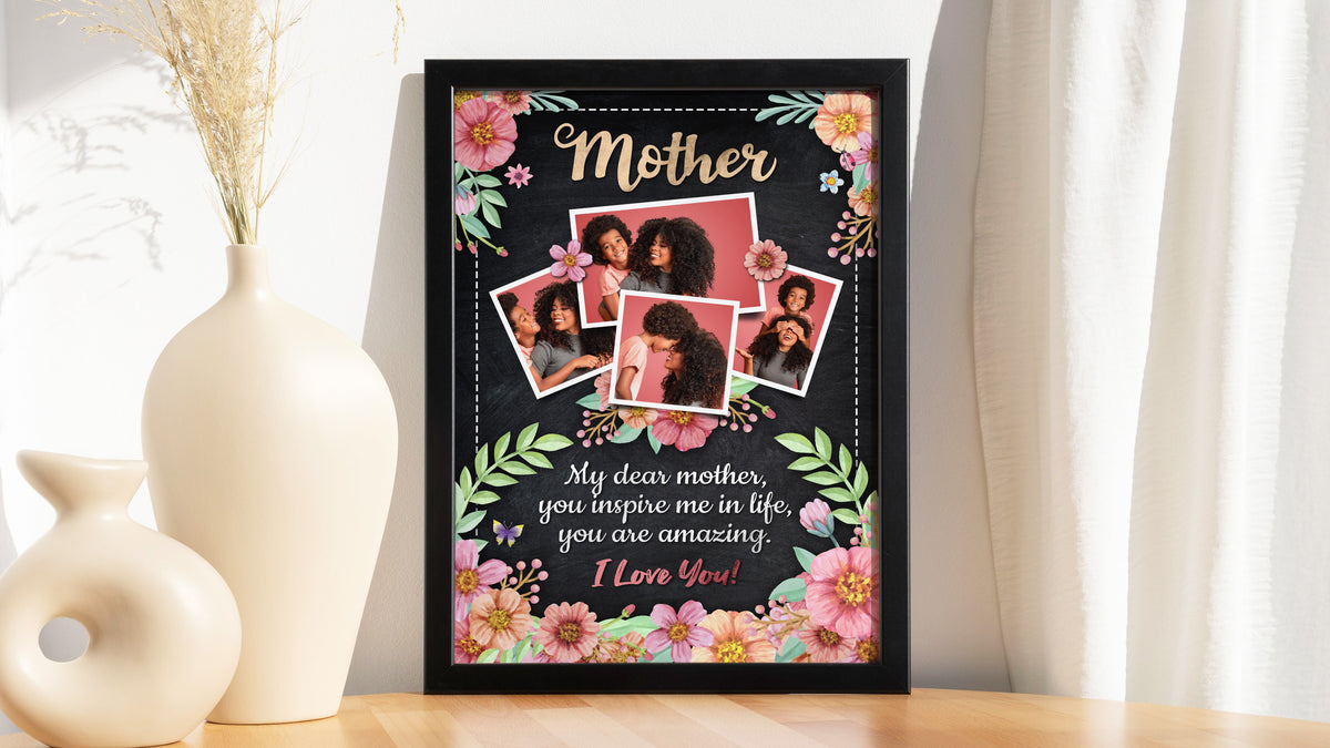 Personalised Mother's Day Frame – Pastel Floral Collage & Chalkboard Vows