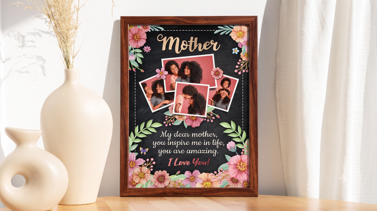 Personalised Mother's Day Frame – Pastel Floral Collage & Chalkboard Vows