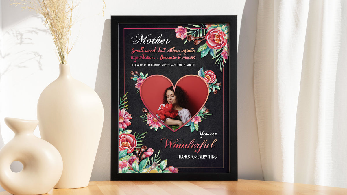 Personalised Mother's Day Frame – Crimson Rose Heart & Chalkboard Tribute