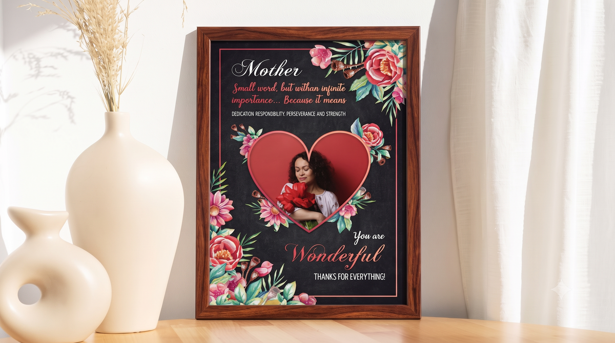 Personalised Mother's Day Frame – Crimson Rose Heart & Chalkboard Tribute