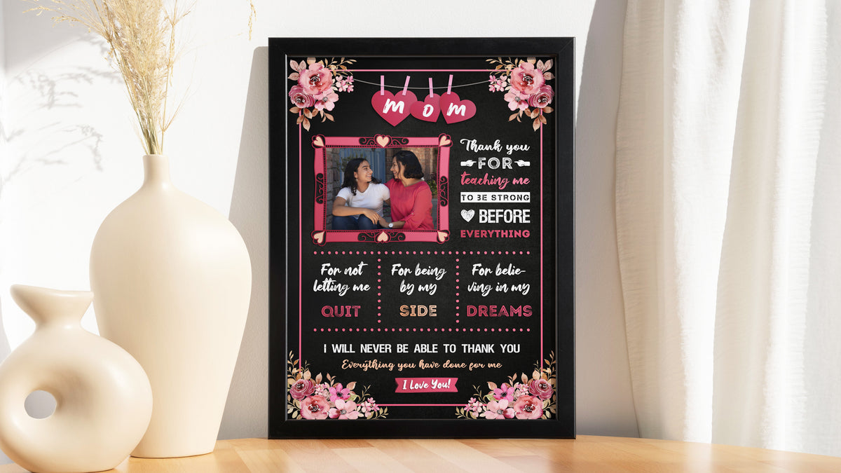 Personalised Mother's Day Frame – Hanging Hearts & Floral Gratitude