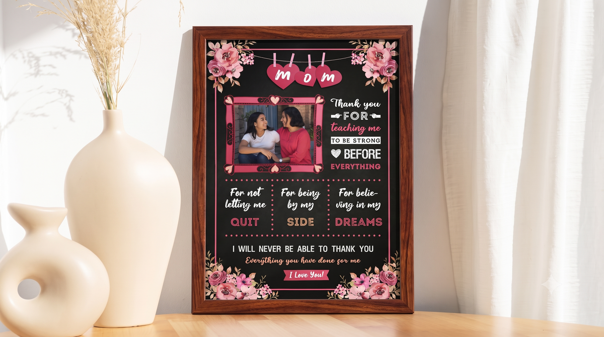 Personalised Mother's Day Frame – Hanging Hearts & Floral Gratitude