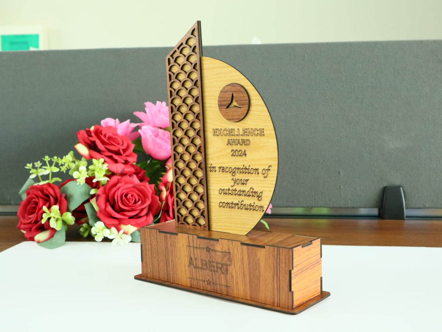Customized Wooden Achievement Trophy – Office or Employee Awards -07KS0007