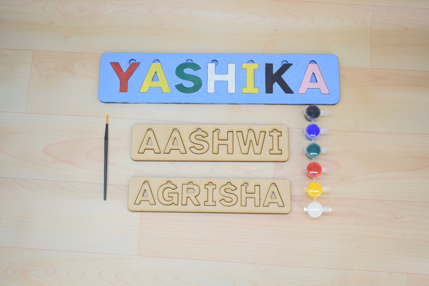 Quitiz Personalized Wooden Name Puzzle with Paints & Brush – Customizable Kids Learning Toy - 07KS0016