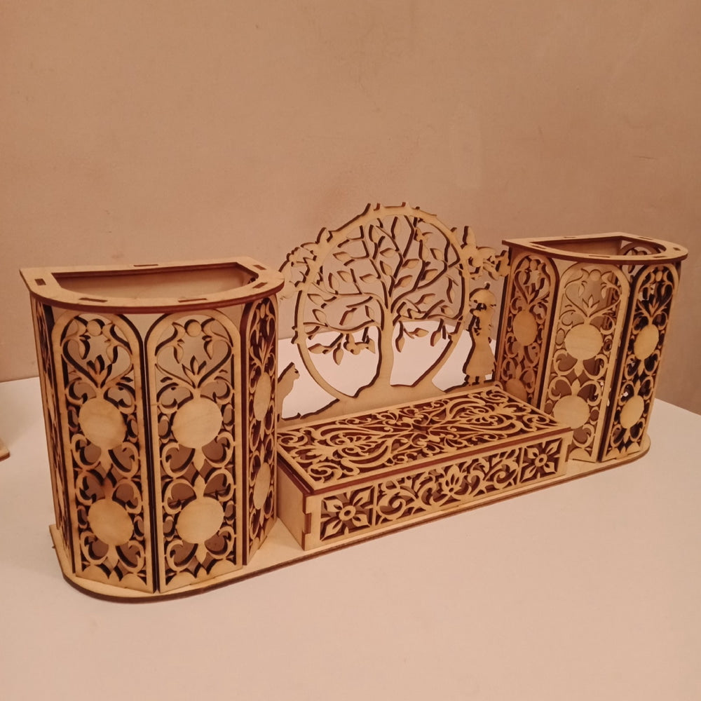Wooden Organizer with Artistic Detailing - 11CT0004