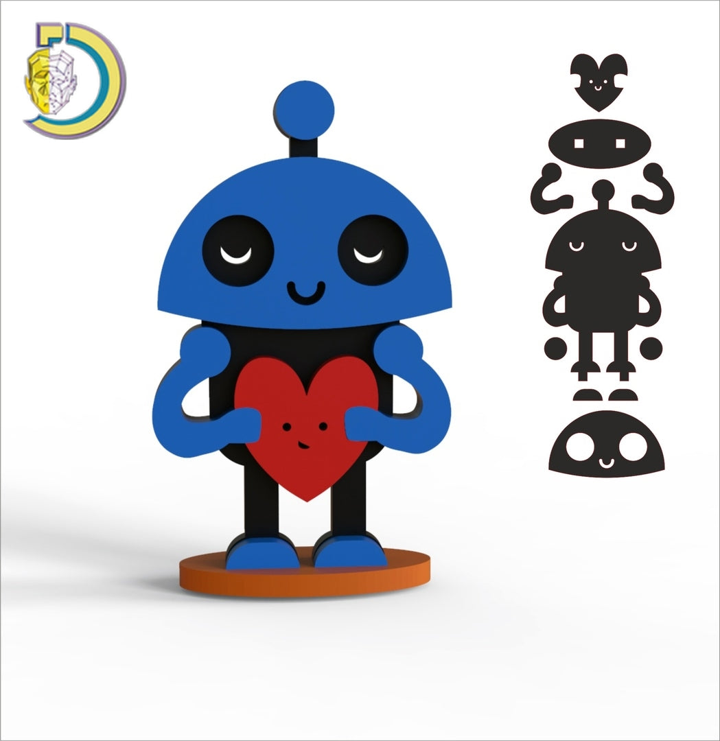 Charming Wooden Figurine Collection – Robots, Animals & Romantic Art - 11CT0014