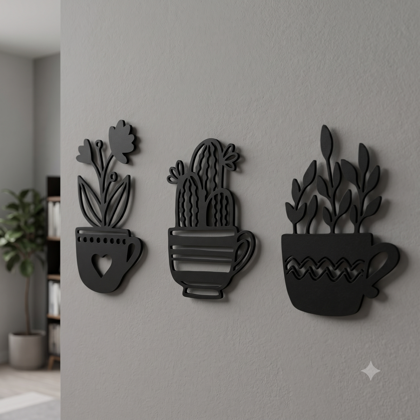 Tea Cup Plants 3-Piece Wall Hanging Set