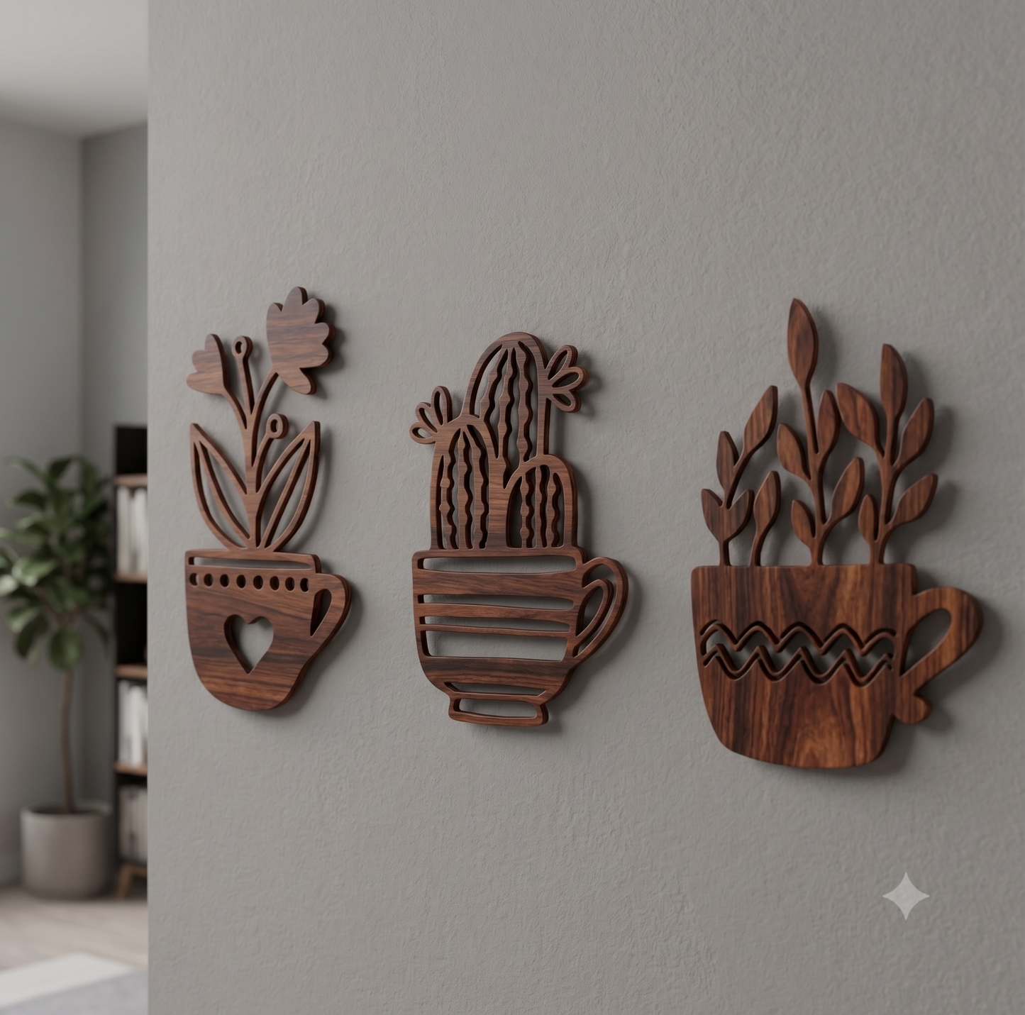 Tea Cup Plants 3-Piece Wall Hanging Set