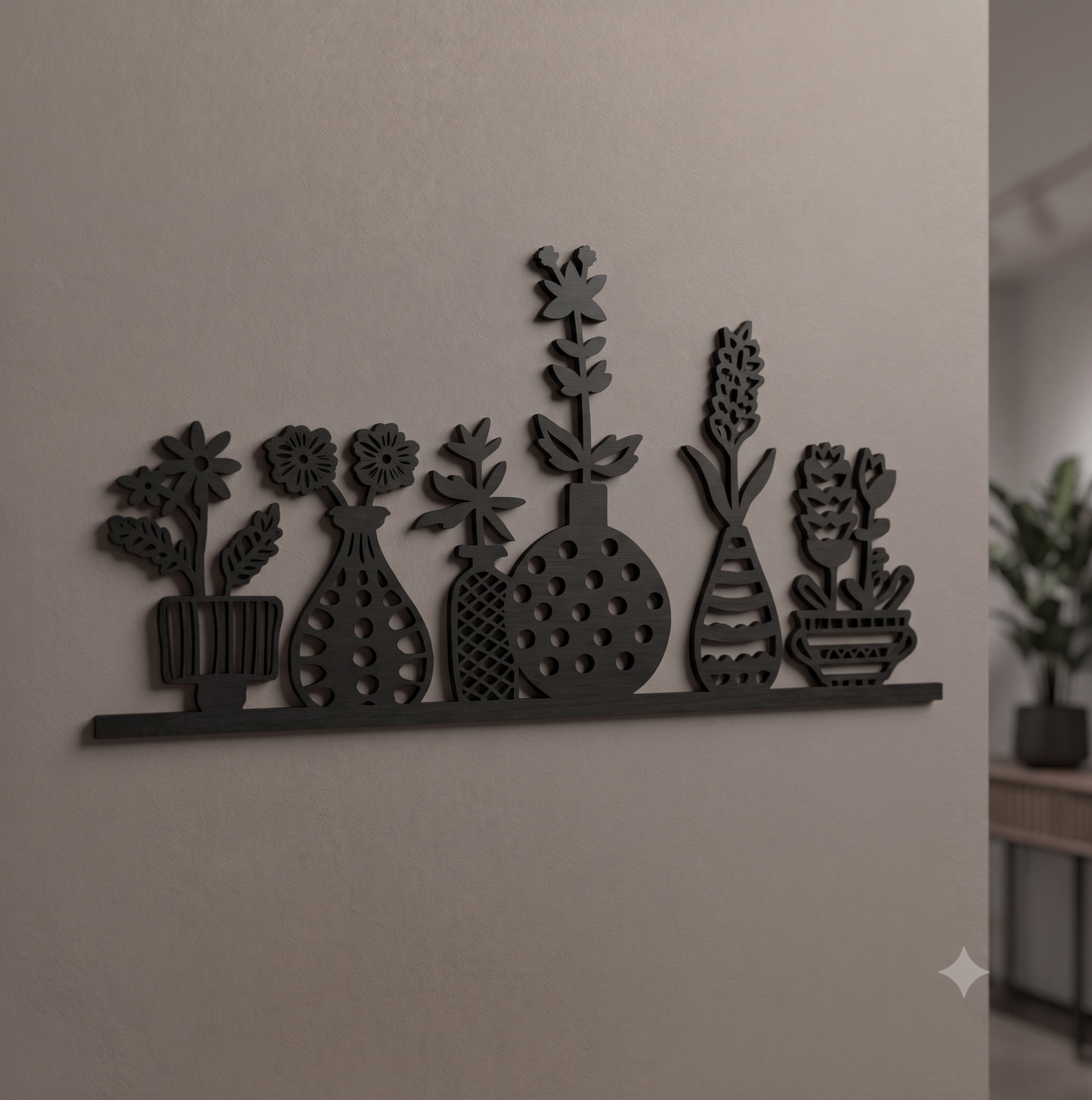 Artisan Floral Shelf Silhouette Wall Hanging Art