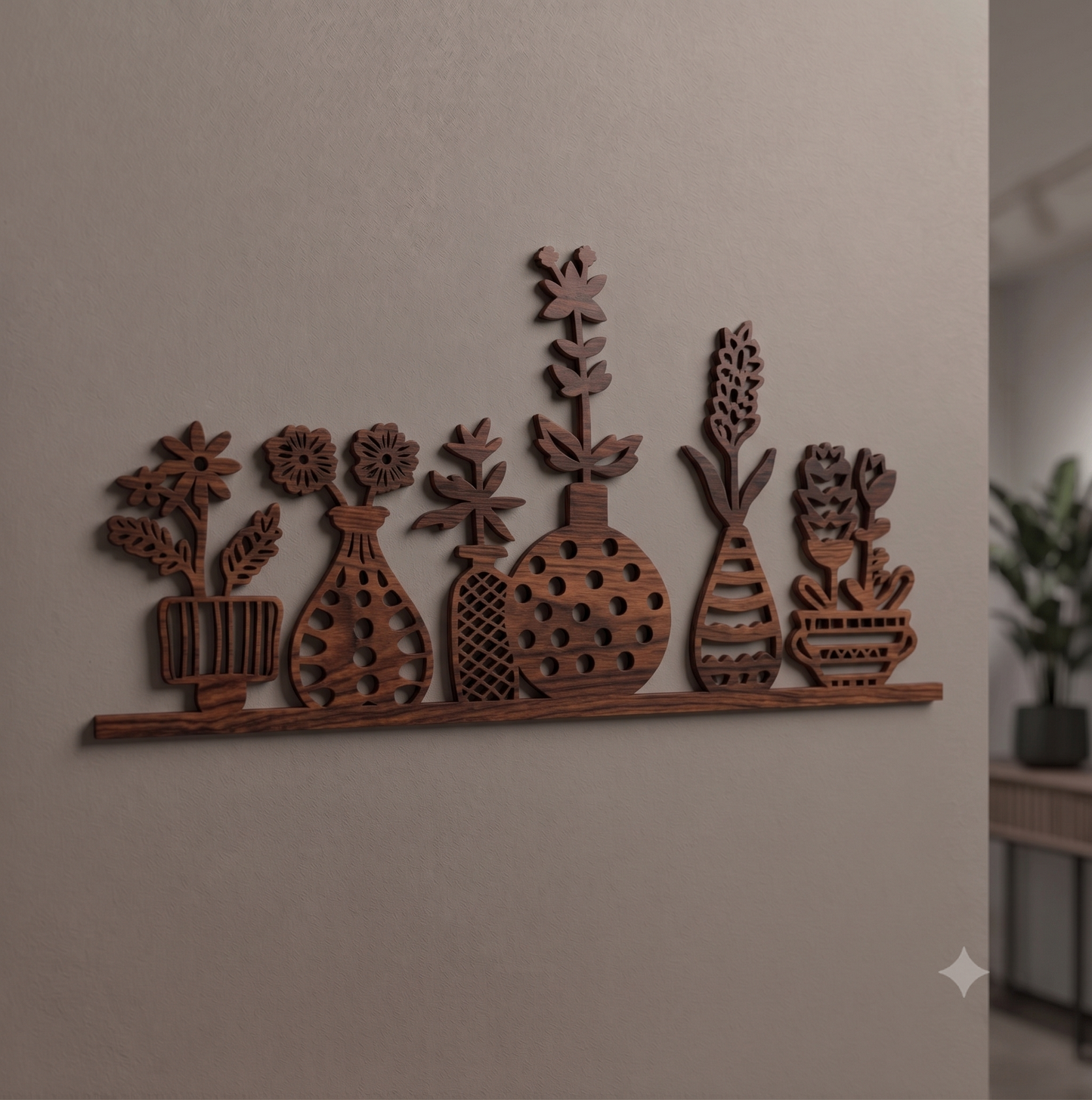 Artisan Floral Shelf Silhouette Wall Hanging Art