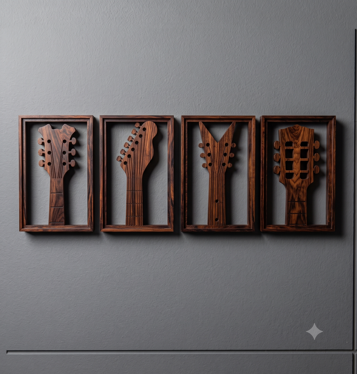 Iconic Guitar Headstocks 4-Piece Framed Wall Hanging Set