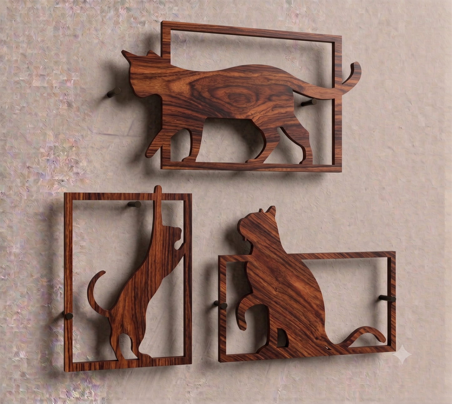 Playful Cat Silhouettes Framed 3-Piece Wall Art Set