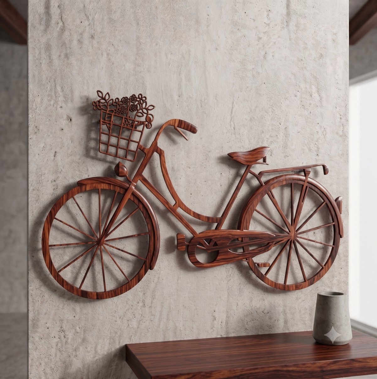 Vintage Bicycle with Floral Basket Wall Hanging Art