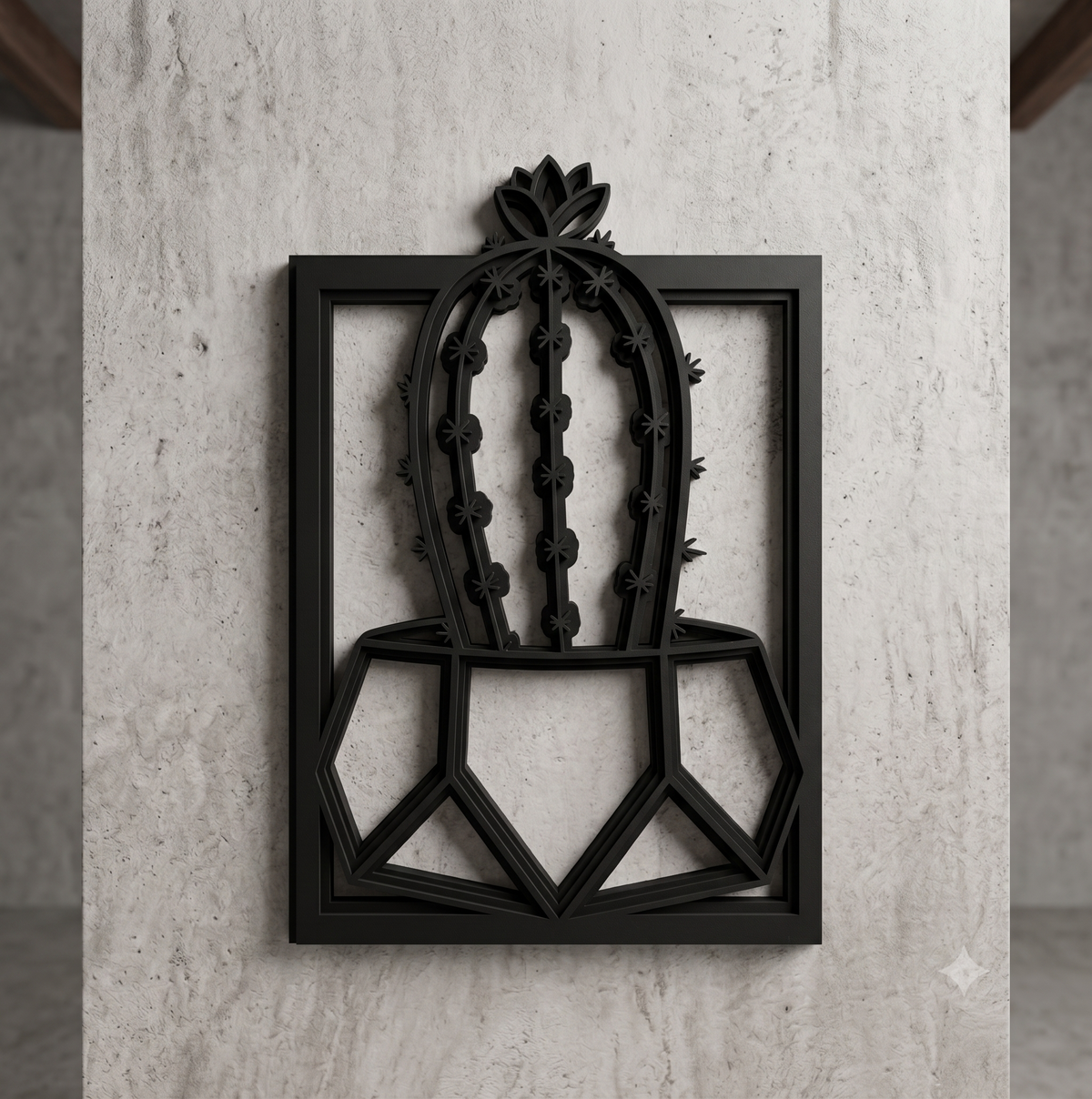 Potted Cactus Geometric Framed Wall Hanging Art