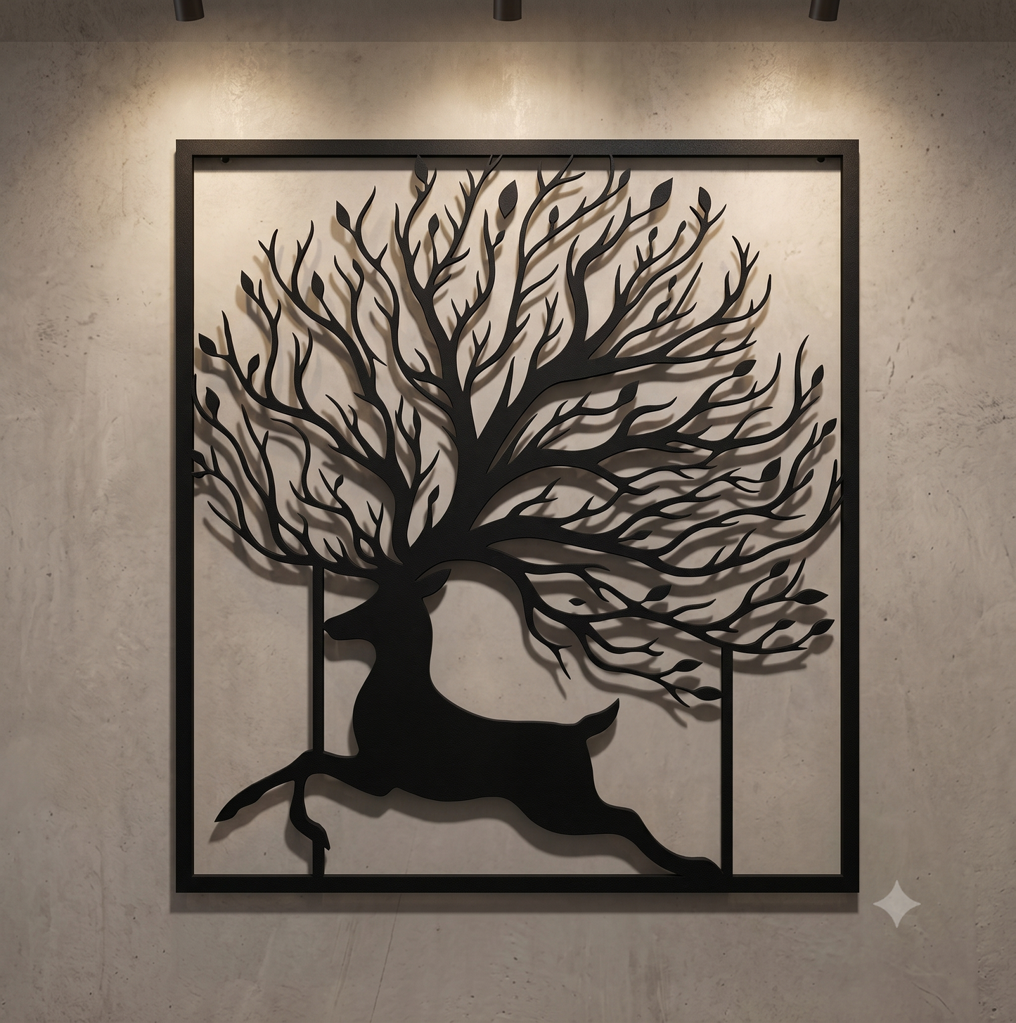 Leaping Stag Tree of Life Framed Wall Hanging Art