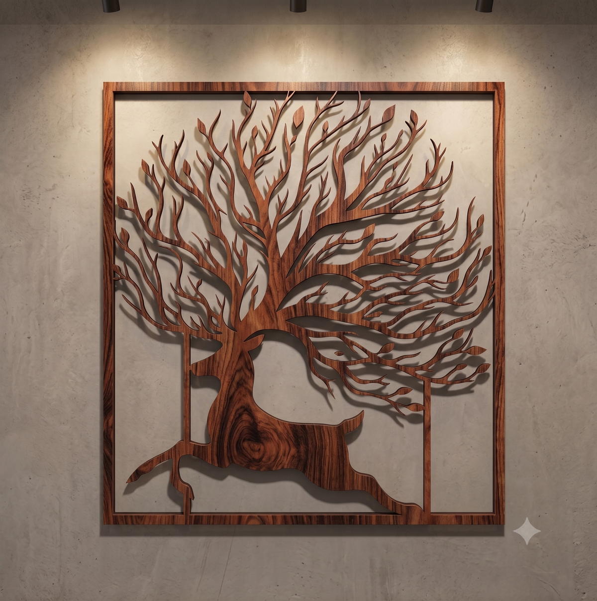 Leaping Stag Tree of Life Framed Wall Hanging Art