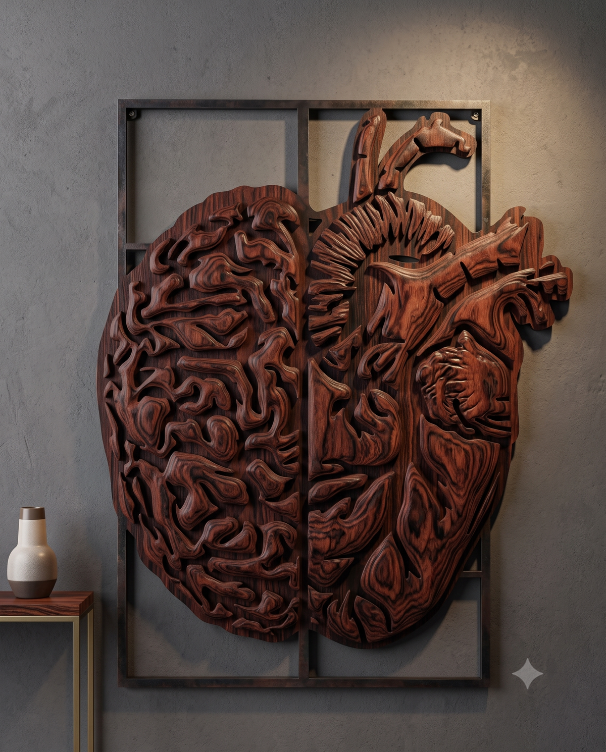 Heart vs Mind Anatomical Framed Wall Hanging Art