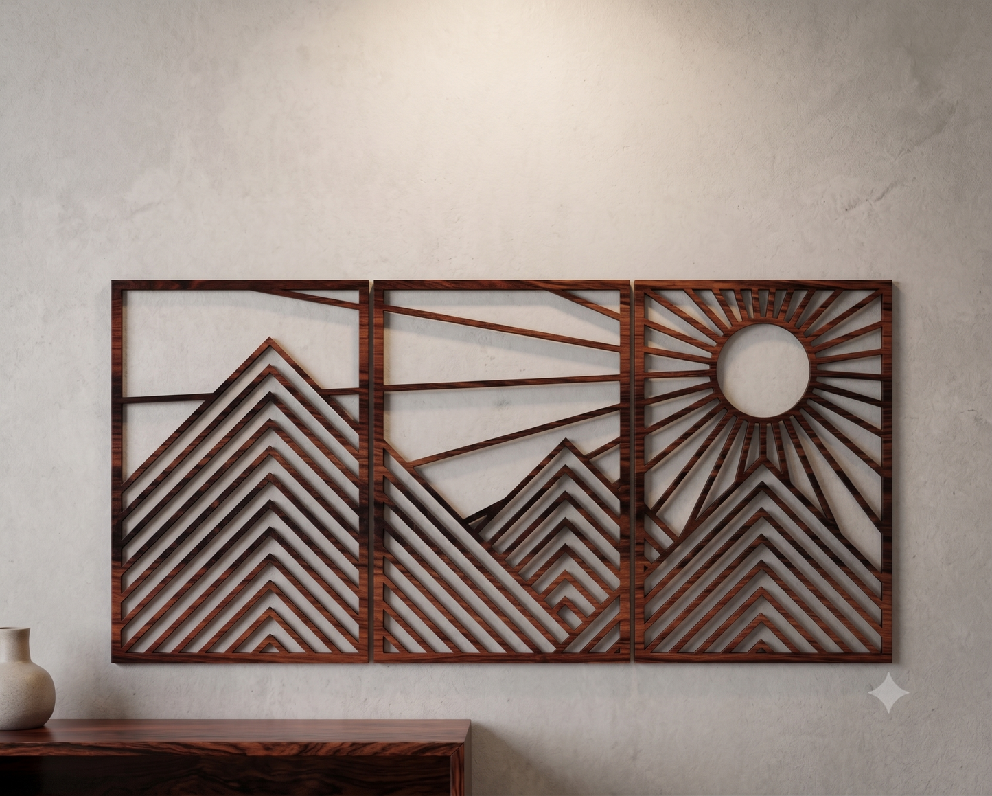 Geometric Mountain Sunrise Framed 3-Piece Wall Art Set
