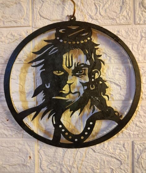 Lord Hanuman Wall Mounted LED Backlit Decorative MDF Art, Round Religious Wall Decor