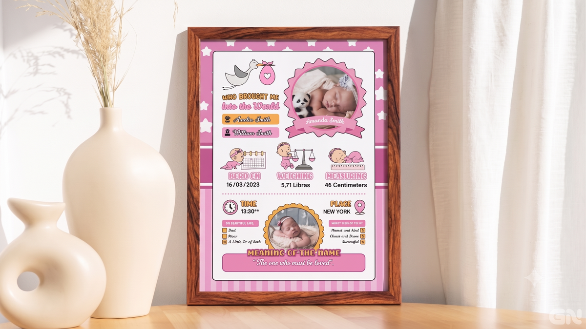 Personalised Newborn Baby Frame – Stork &amp; Stars