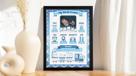 Personalised Newborn Baby Frame – Choo-Choo Animal Train
