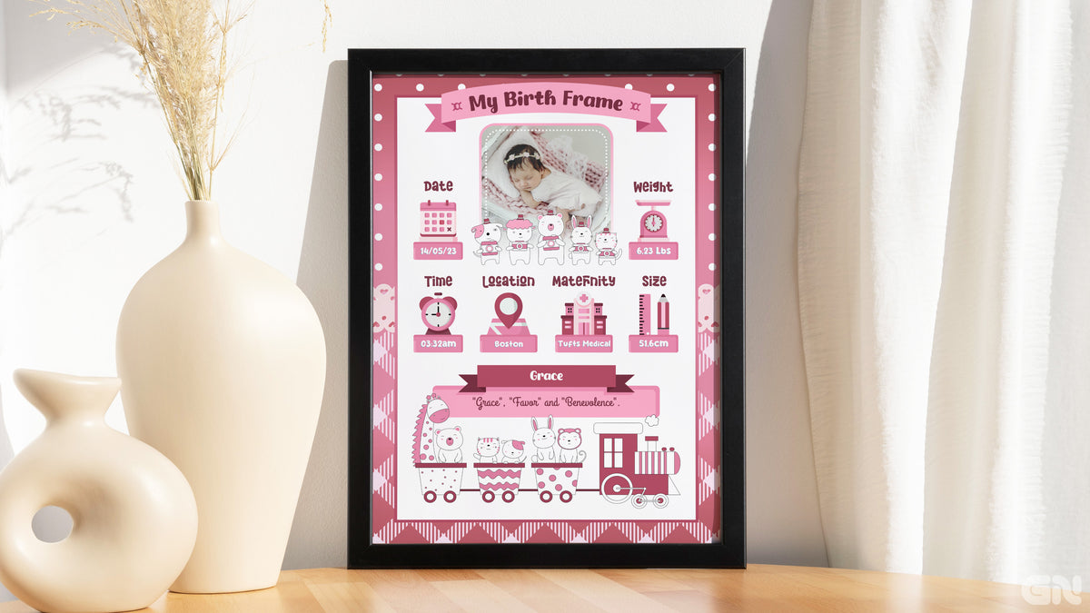 Personalised Newborn Baby Frame – Pink Animal Express