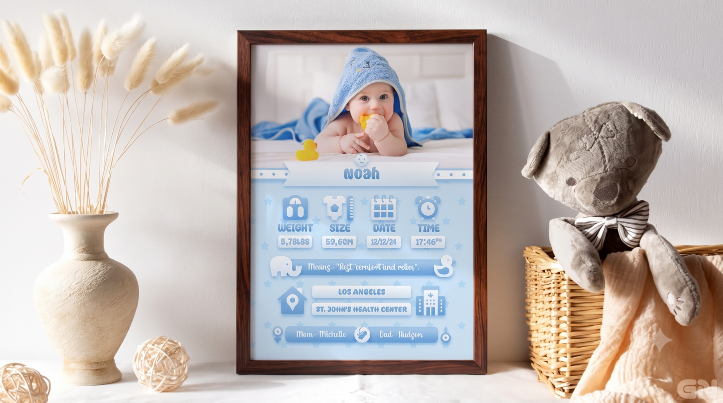 Personalised Newborn Baby Frame – Sky Blue Nursery Toys