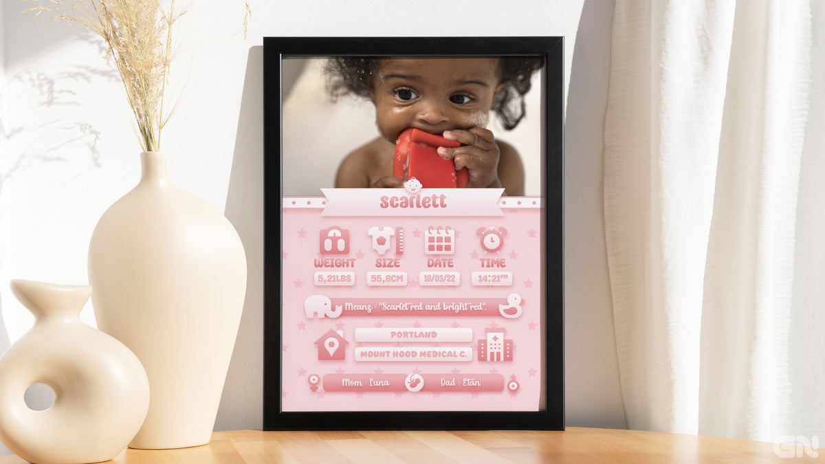 Personalised Newborn Baby Frame – Blush Pink Nursery & Toys