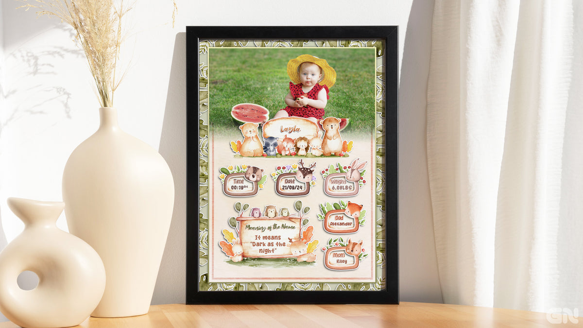 Personalised Newborn Baby Frame – Woodland Forest Friends