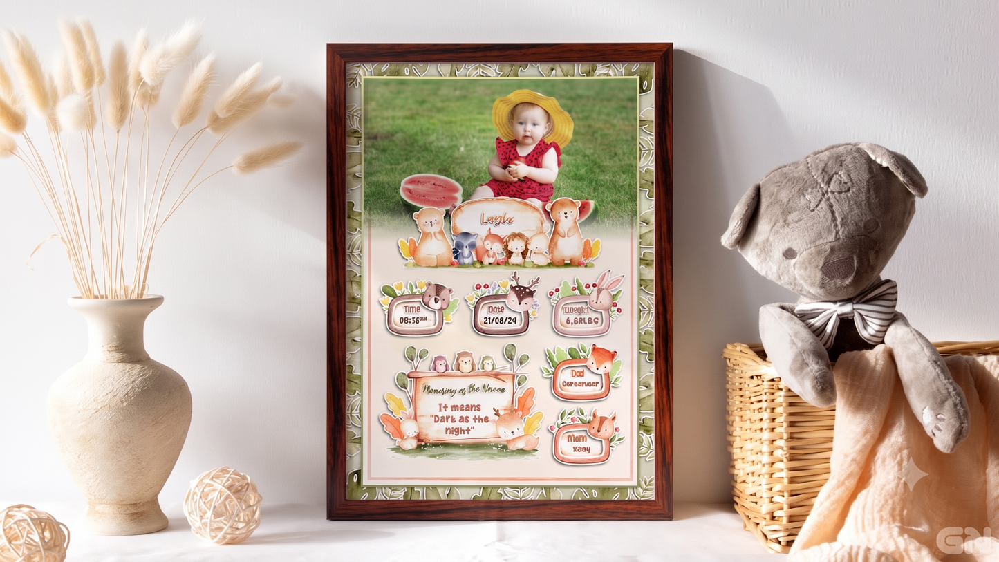 Personalised Newborn Baby Frame – Woodland Forest Friends