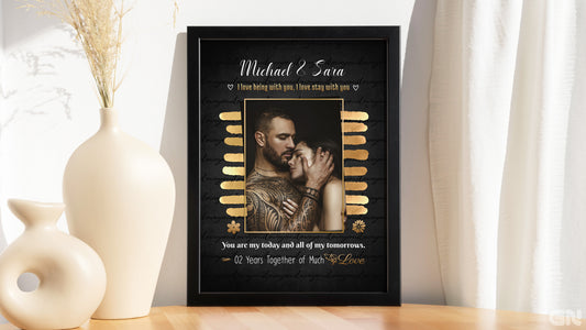 Personalised Couple Anniversary Frame – Gold Foil Brushstrokes & Quotes