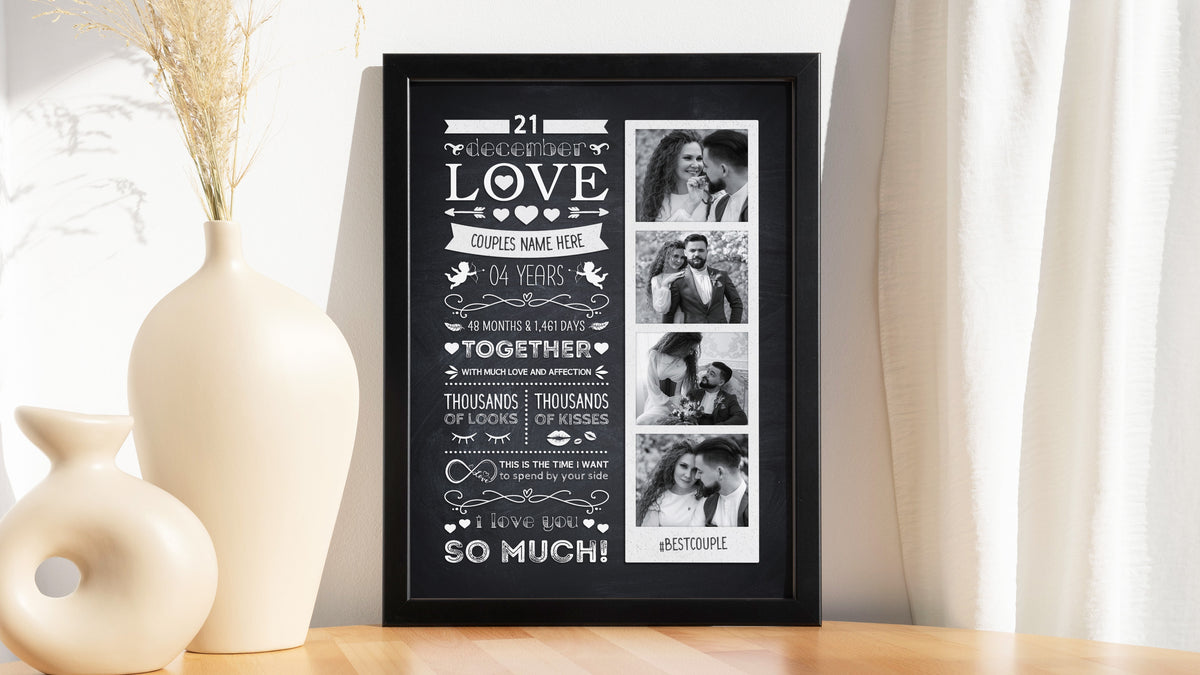 Personalised Couple Anniversary Frame – Chalkboard Photobooth Strip