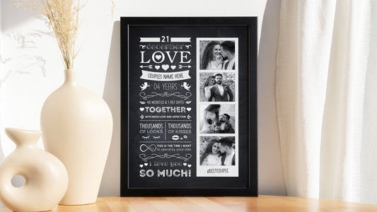 Personalised Couple Anniversary Frame – Chalkboard Photobooth Strip