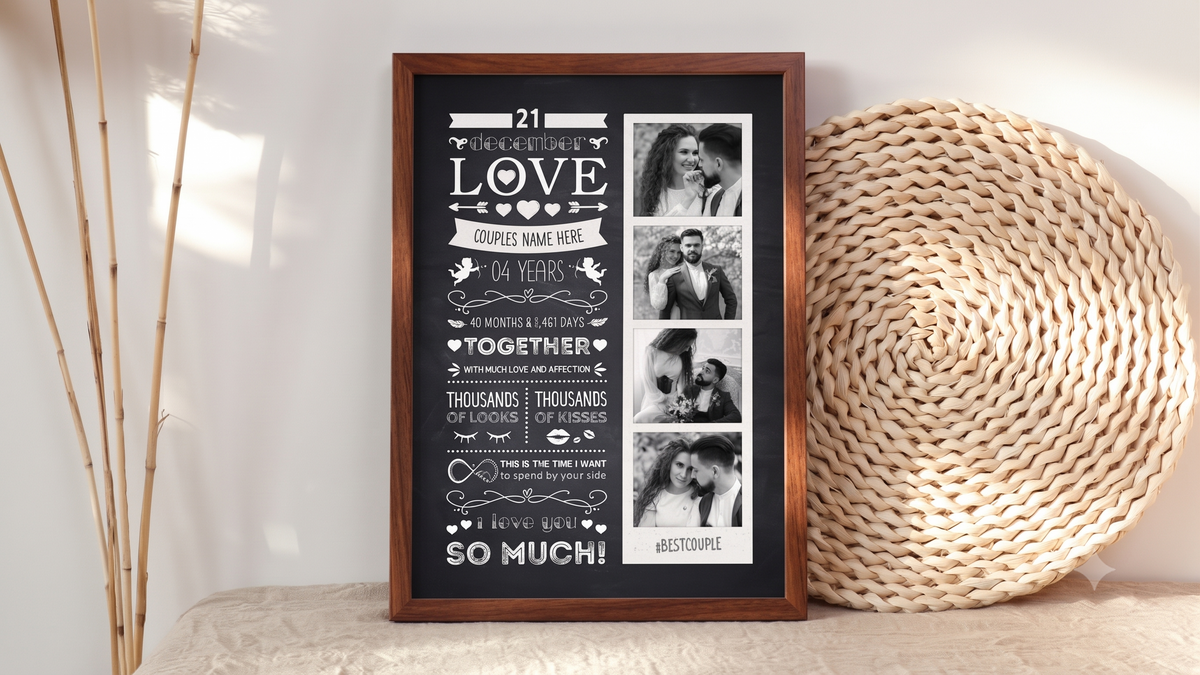 Personalised Couple Anniversary Frame – Chalkboard Photobooth Strip