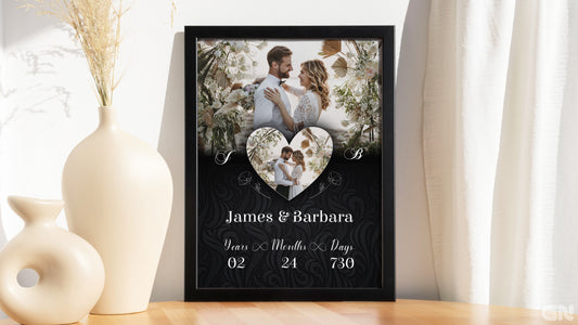 Personalised Couple Anniversary Frame – Damask Heart Milestone