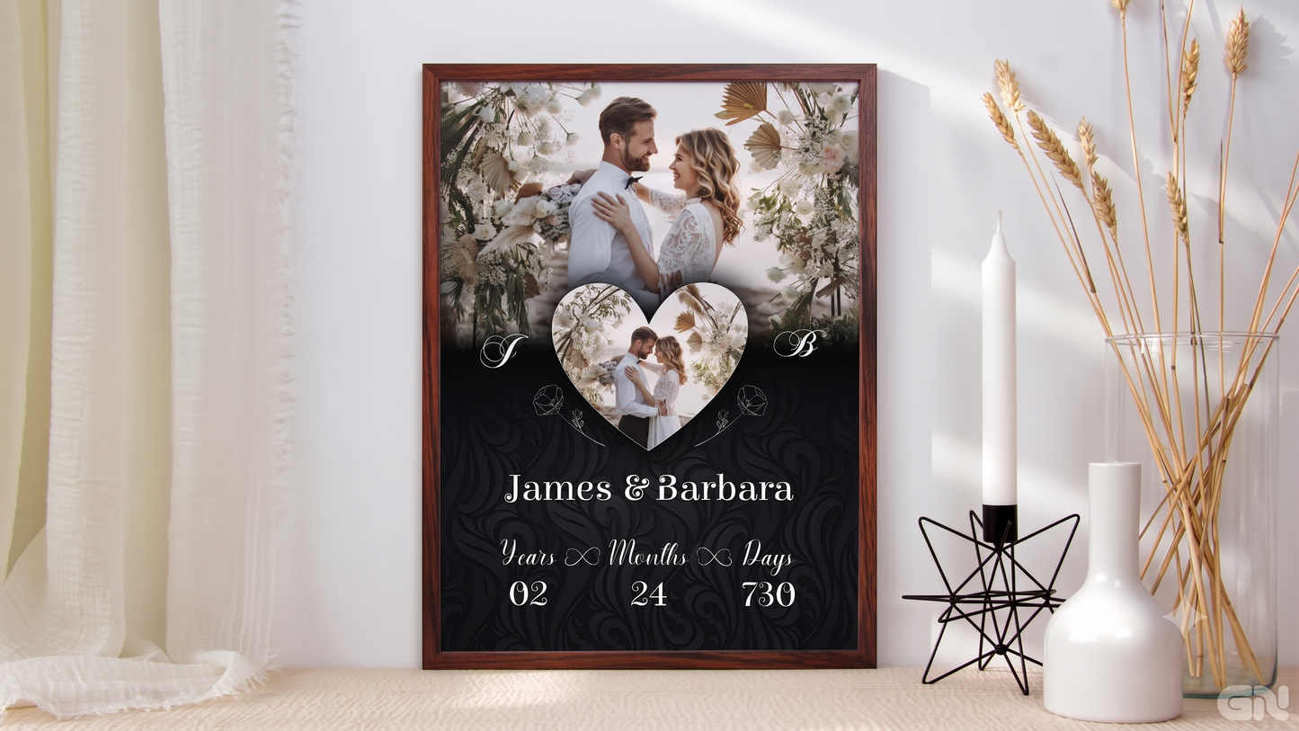 Personalised Couple Anniversary Frame – Damask Heart Milestone
