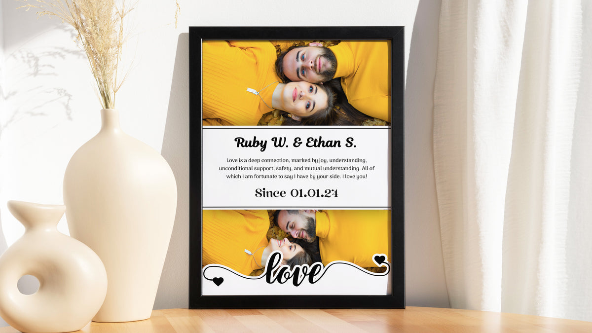 Personalised Couple Love Story Frame – Modern Split-Panel Vows