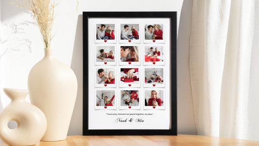 Personalised Couple Love Story Frame – 12 Polaroid Grid Collage