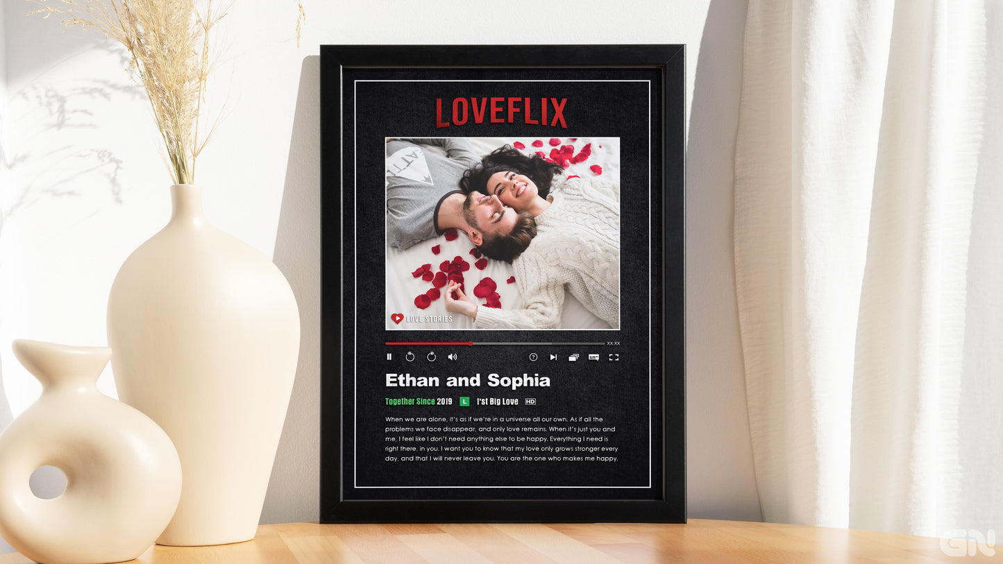 Personalised Couple Love Story Frame – Loveflix Streaming Theme