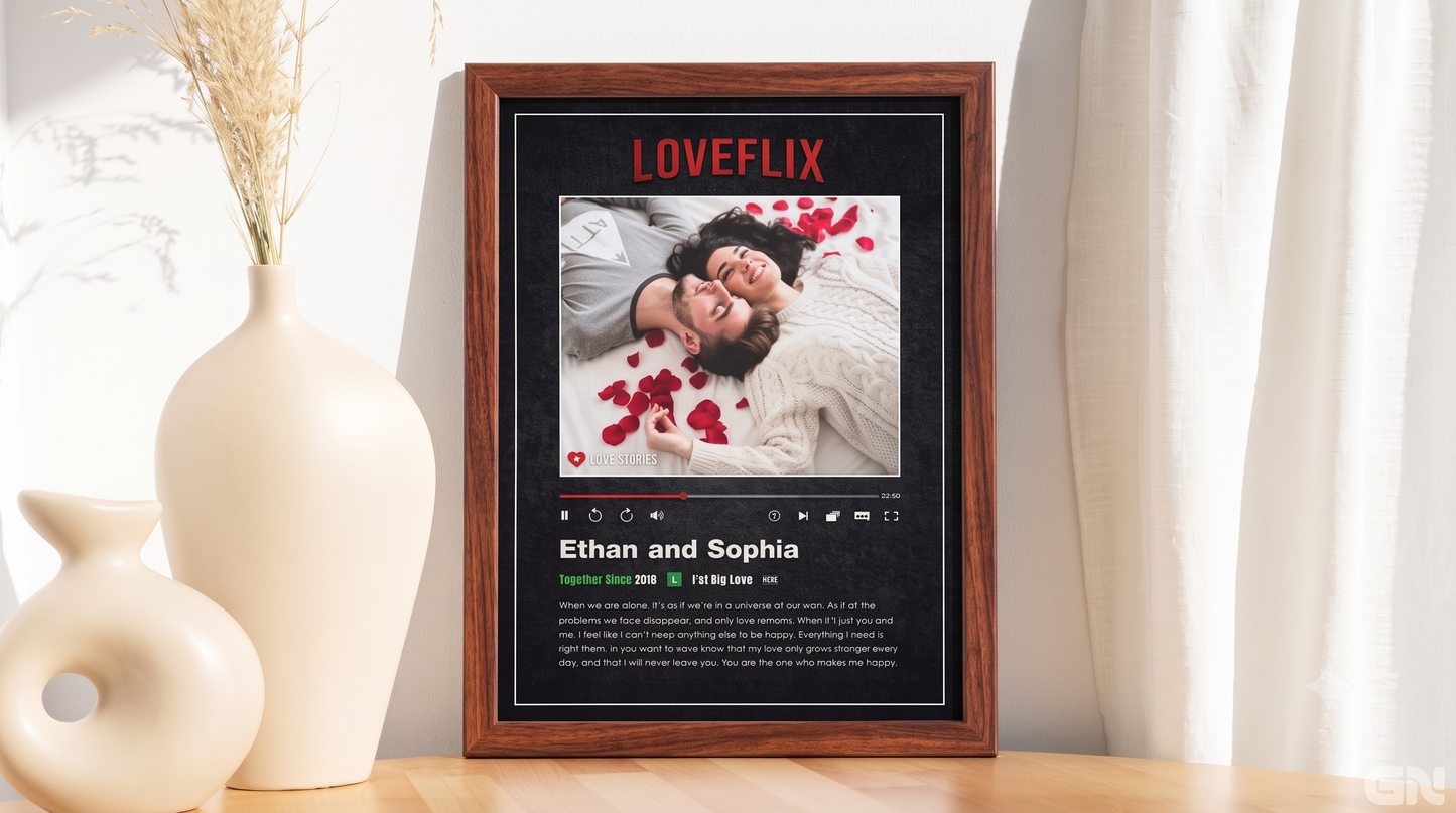 Personalised Couple Love Story Frame – Loveflix Streaming Theme